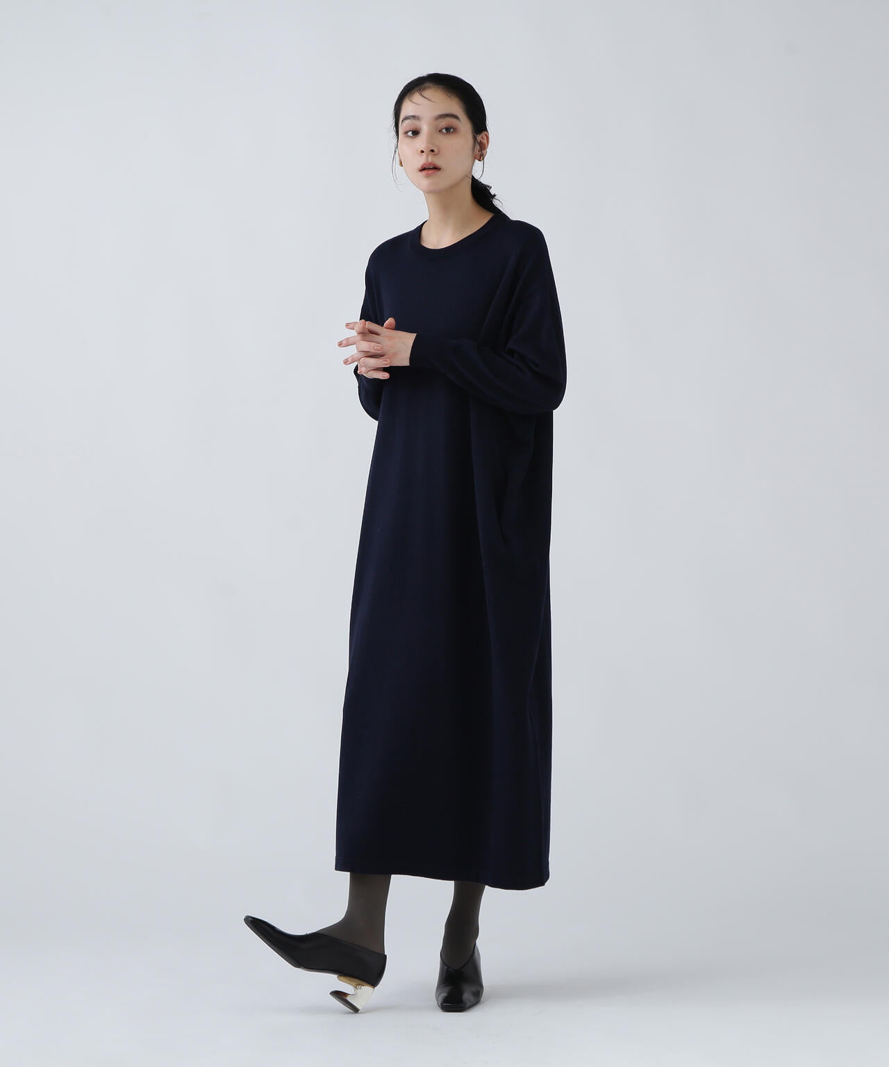 【瞬間コーデ】静電気軽減テープ使用くびれ自在ニットマキシワンピース