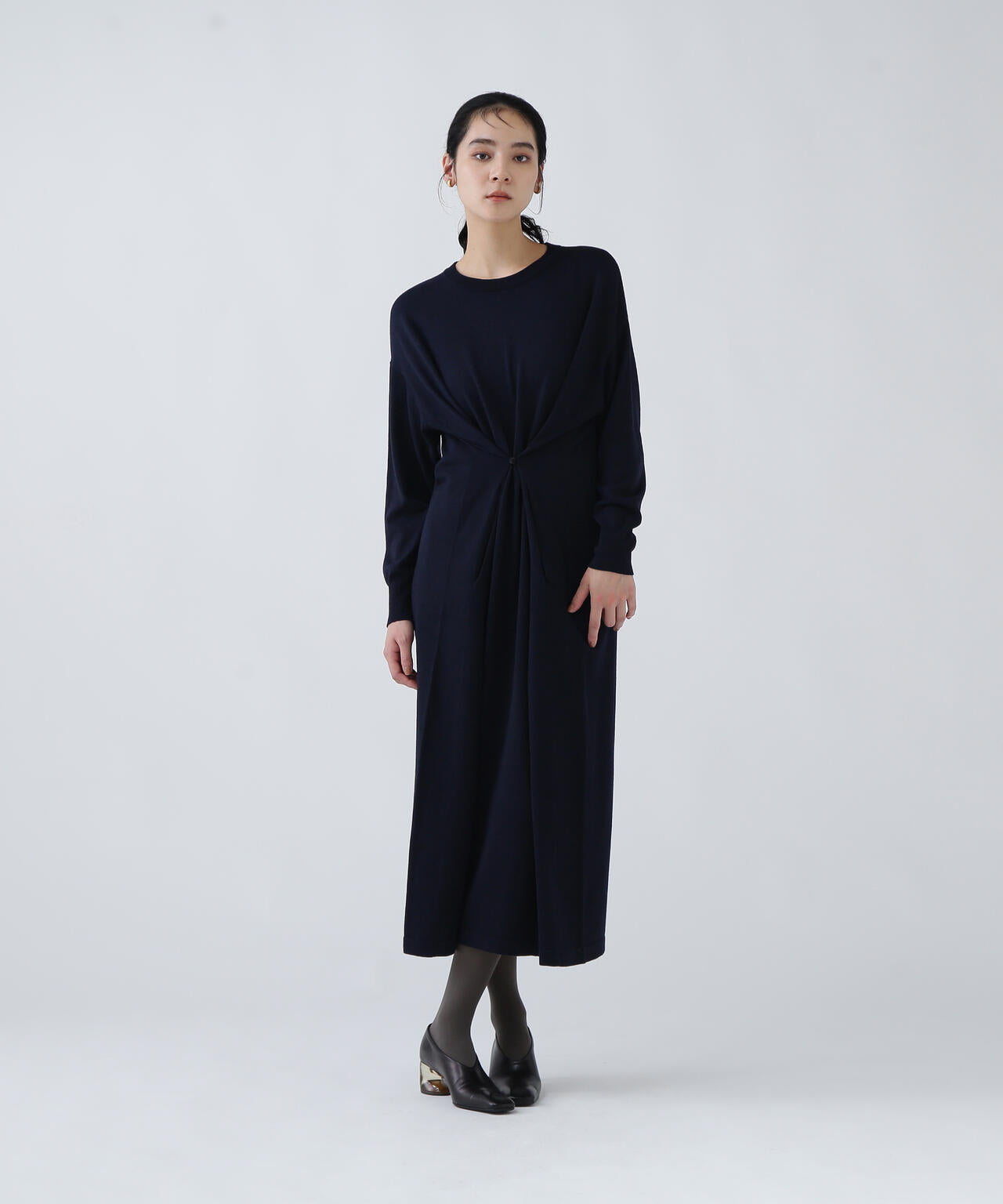 新品 25ss マメクロゴウチ ニットドレス ワンピース ネイビー 超希少 CIAOPANIC TYPY（チャオパニックティピー） ワンピース 2WAY深Vネック