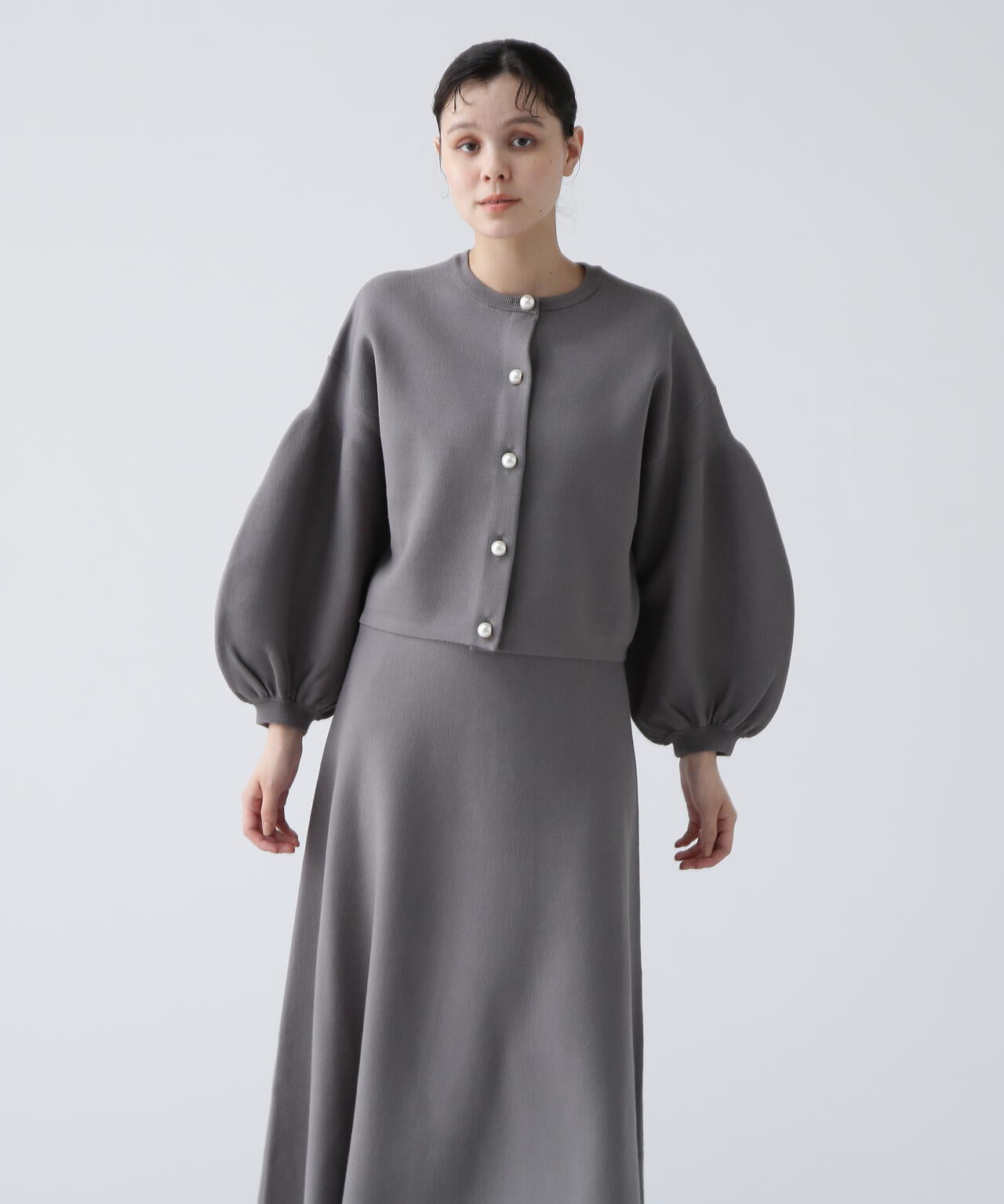 【瞬間コーデ】洗える楽ちんキレイ見え2WAYパールボタンニットアップ