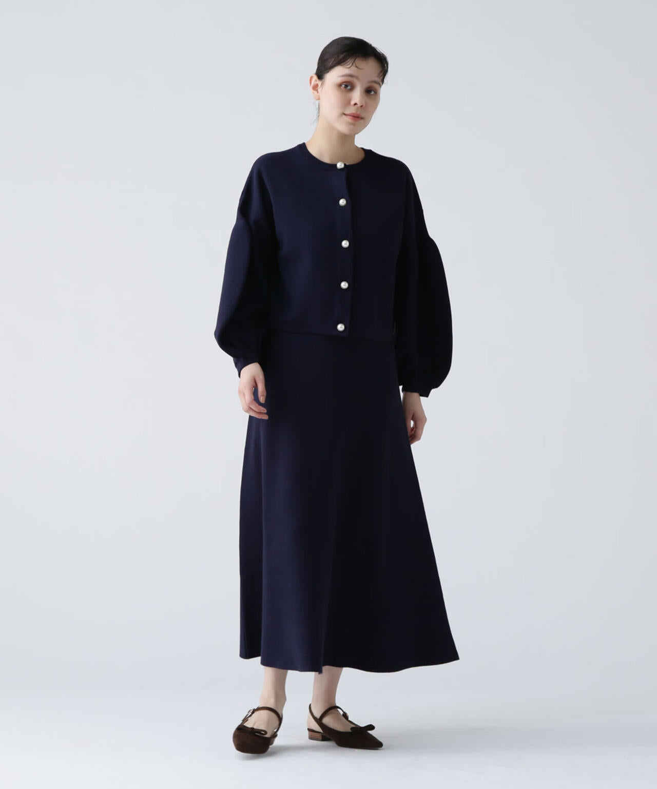 【瞬間コーデ】洗える楽ちんキレイ見え2WAYパールボタンニットアップ