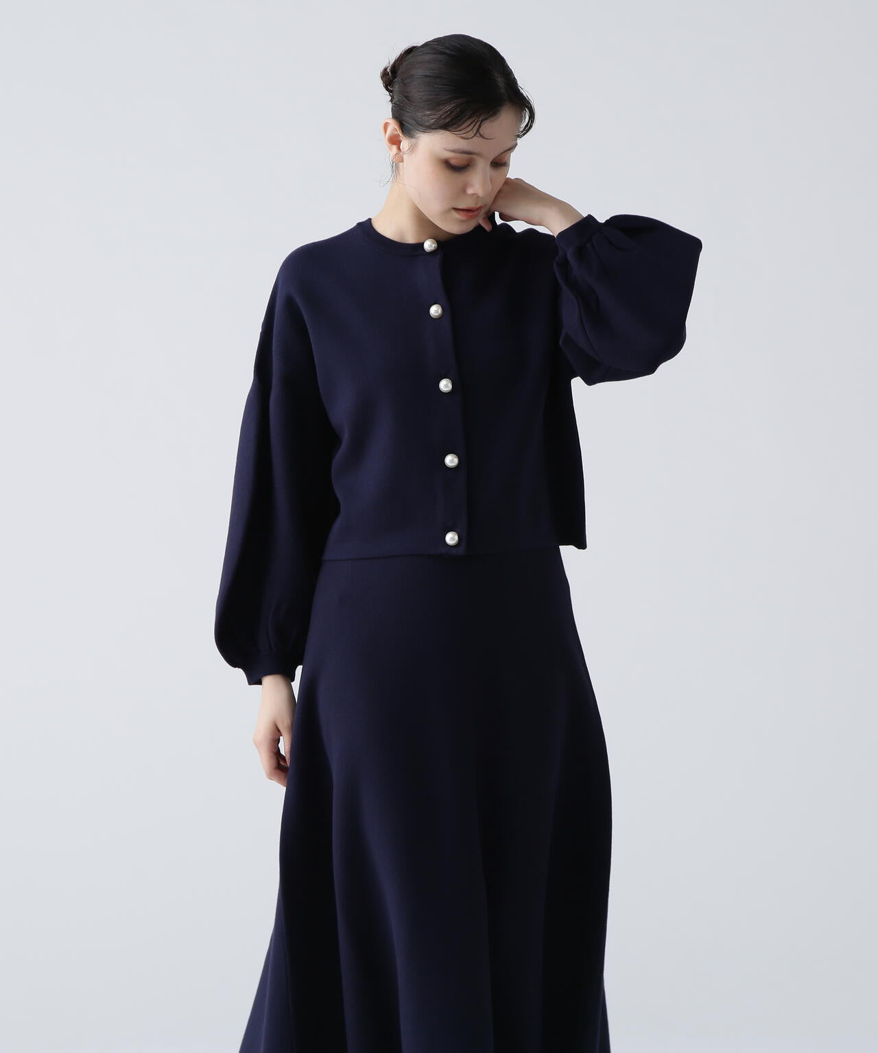 【瞬間コーデ】洗える楽ちんキレイ見え2WAYパールボタンニットアップ