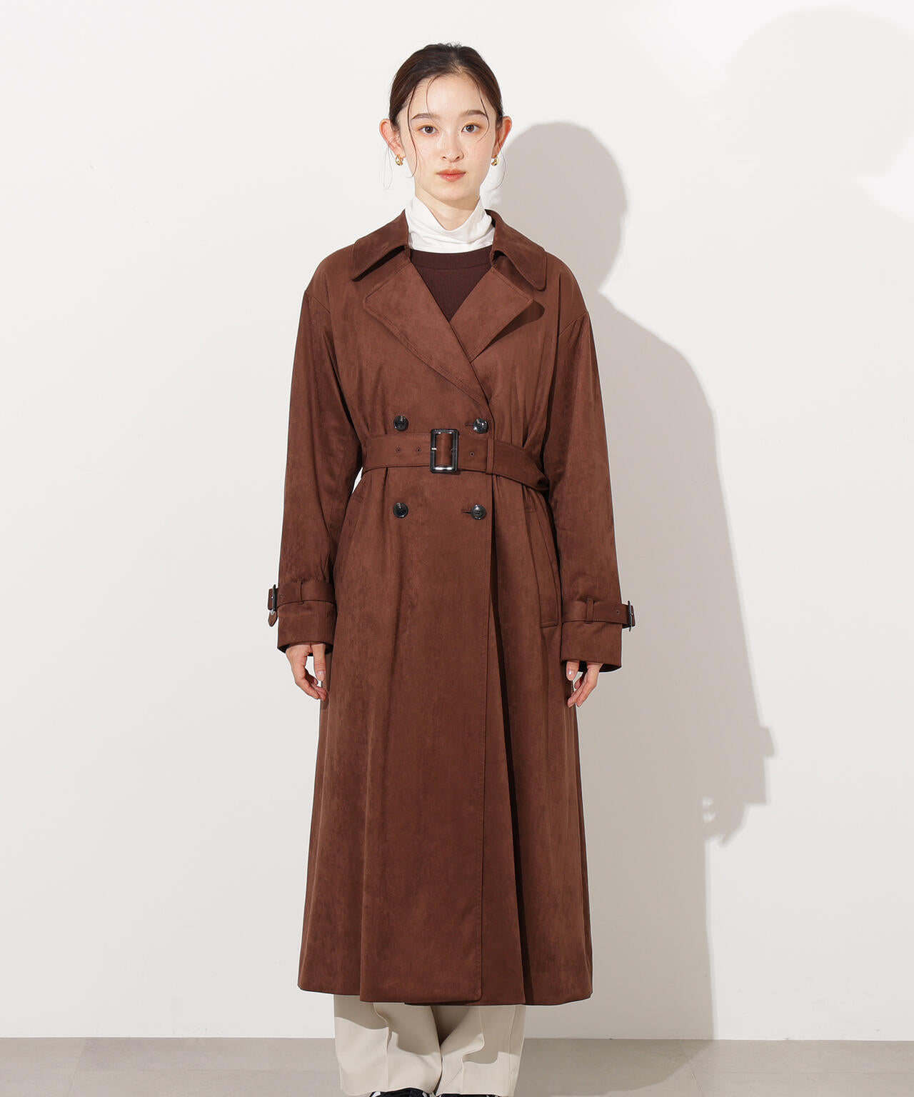 岸本セシルさん着用】フェイクスウェードロングトレンチコート | N