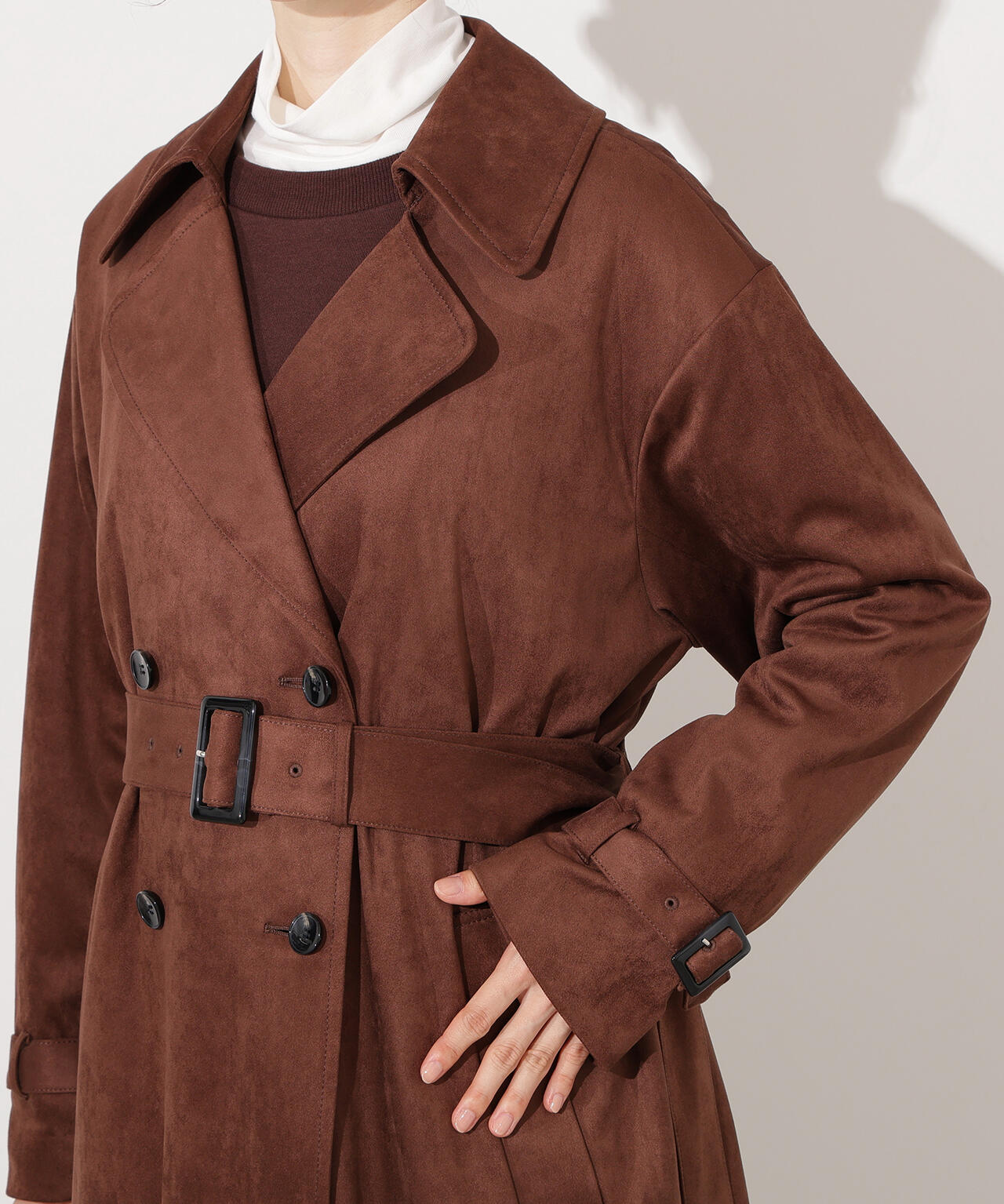 岸本セシルさん着用】フェイクスウェードロングトレンチコート | N