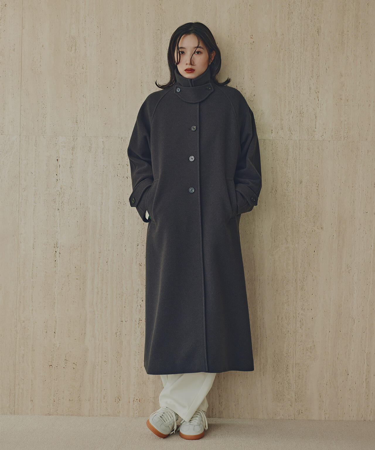 fig London 黒 ロングコート 岸本セシルさん着用】ステンカラーロングコート | N. Natural