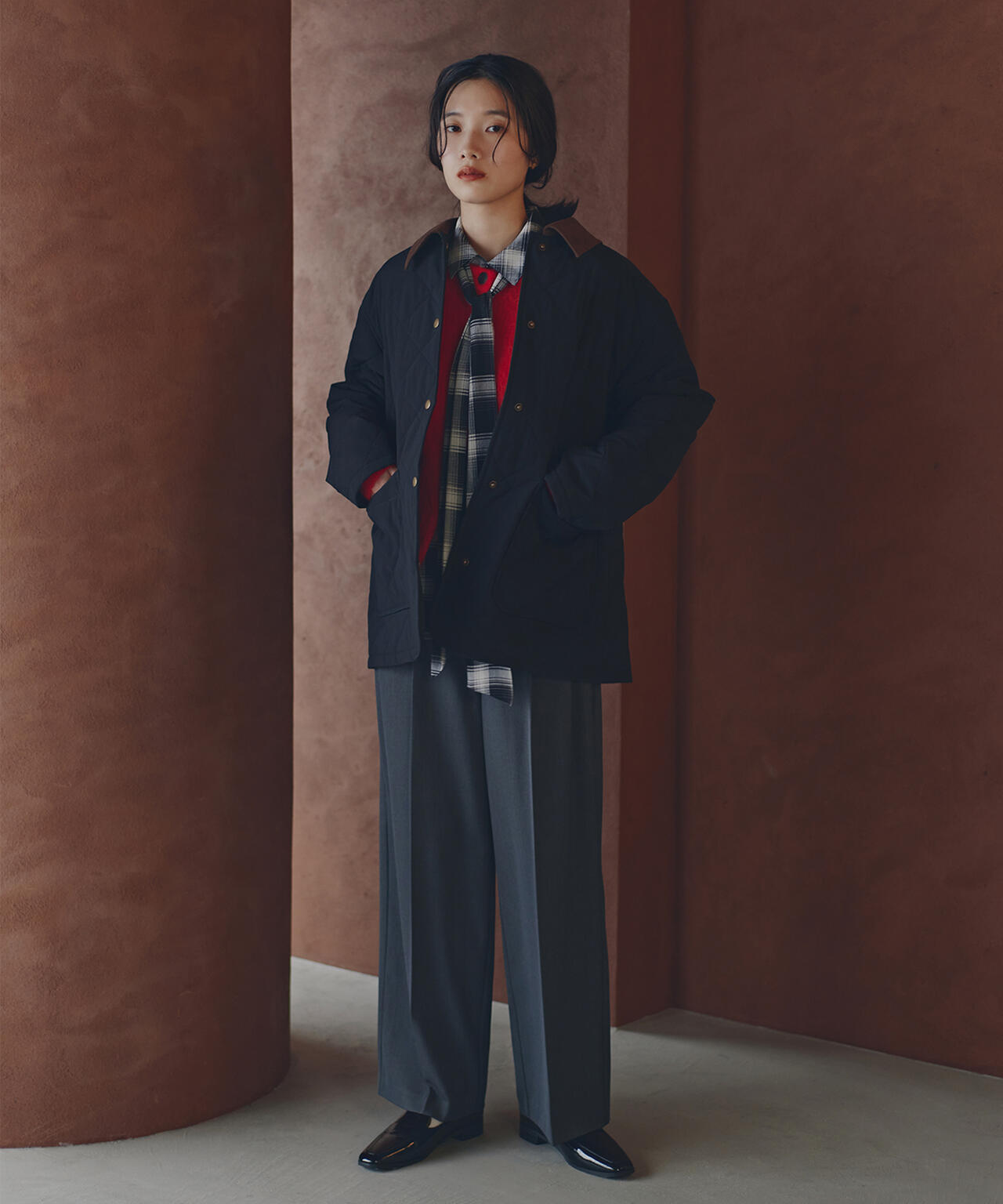 【岸本セシルさん着用】バイカラーキルティングブルゾン