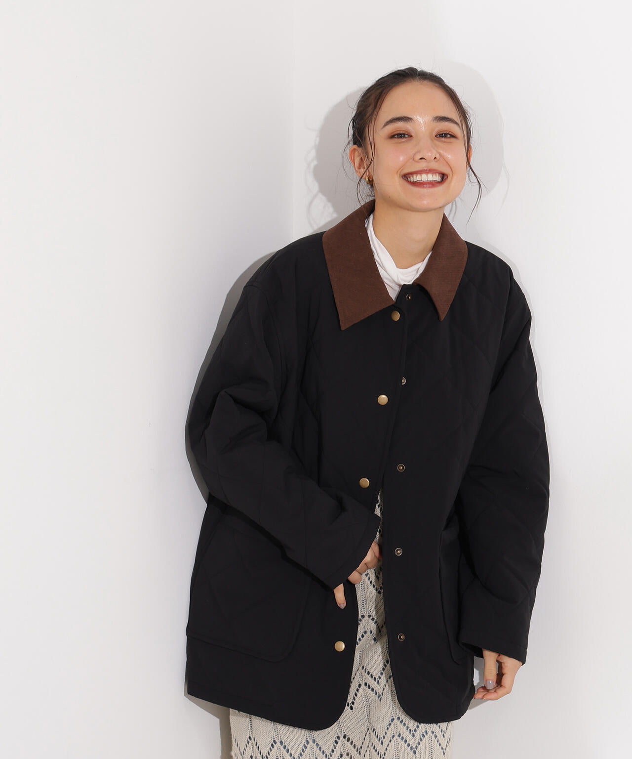 【岸本セシルさん着用】バイカラーキルティングブルゾン