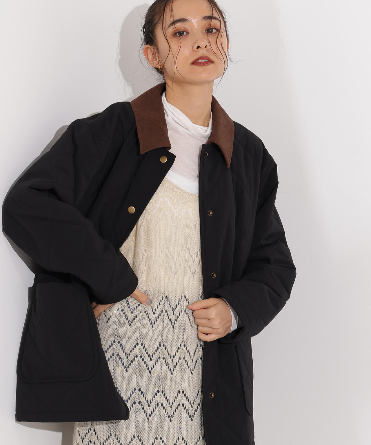 バイカラーキルティング中綿コート バイカラーキルティングブルゾン | N. Natural Beauty Basic