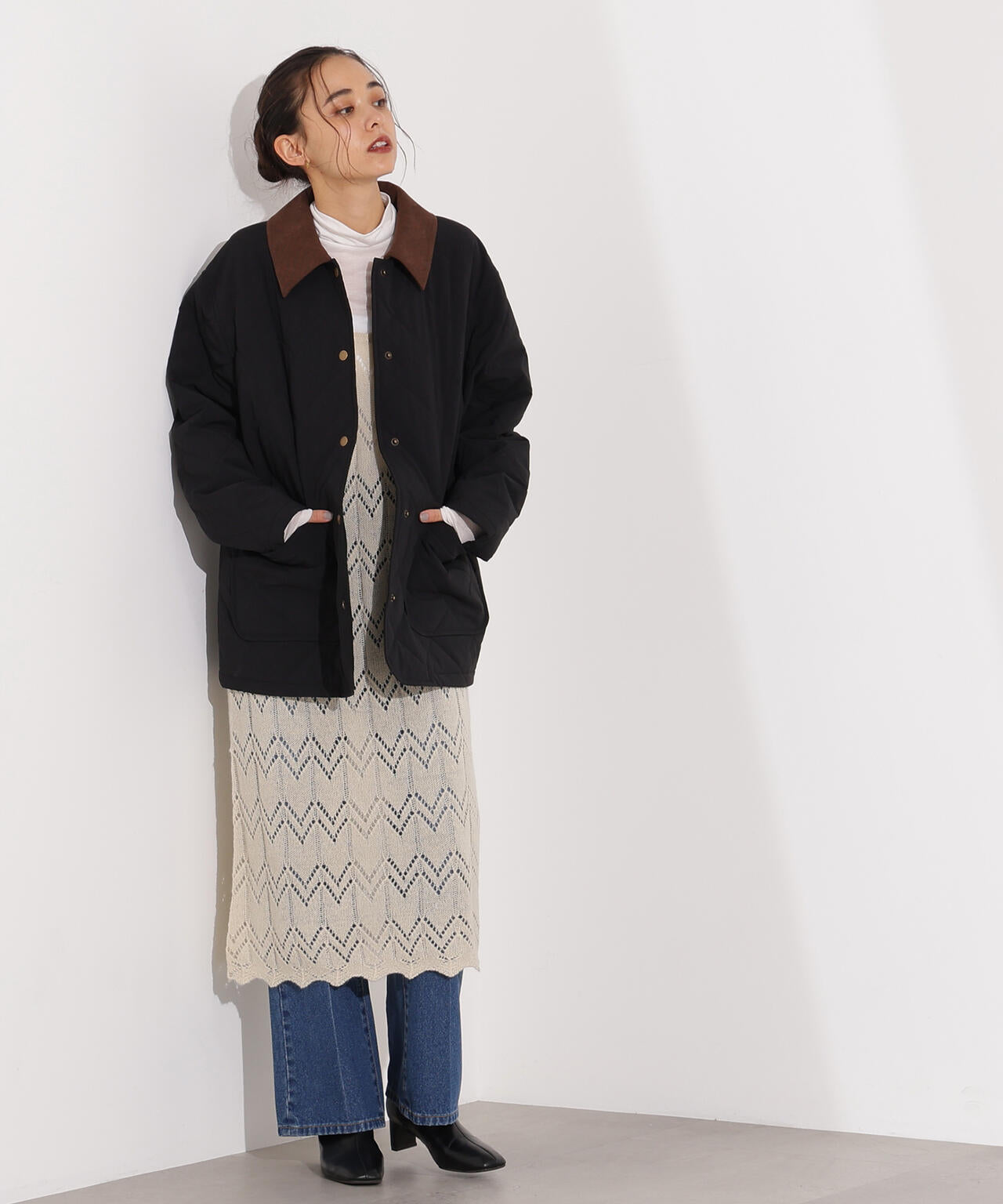 【岸本セシルさん着用】バイカラーキルティングブルゾン