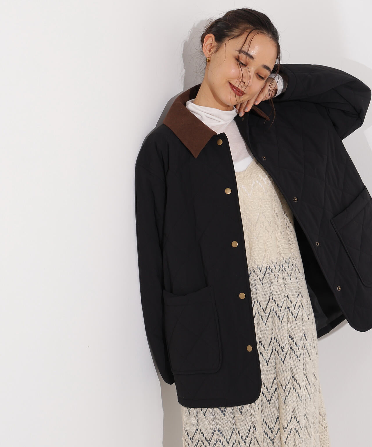 【岸本セシルさん着用】バイカラーキルティングブルゾン