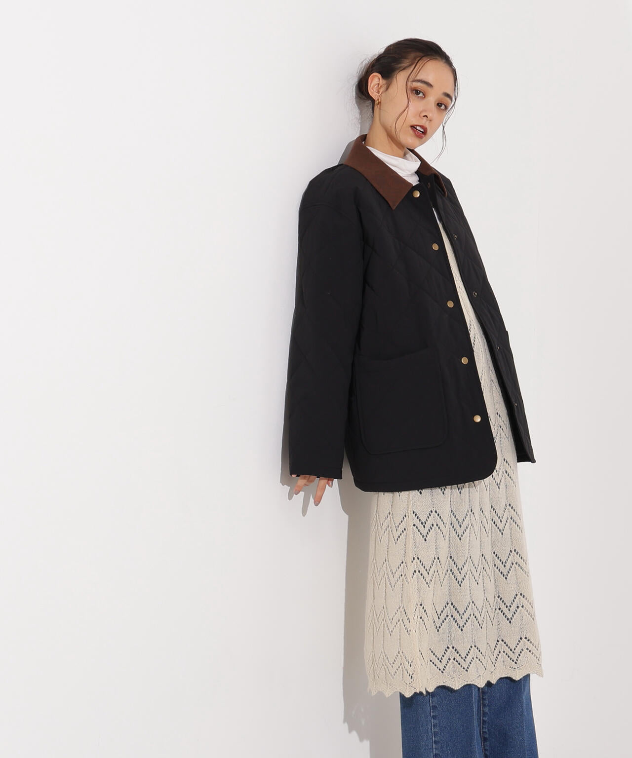 【岸本セシルさん着用】バイカラーキルティングブルゾン