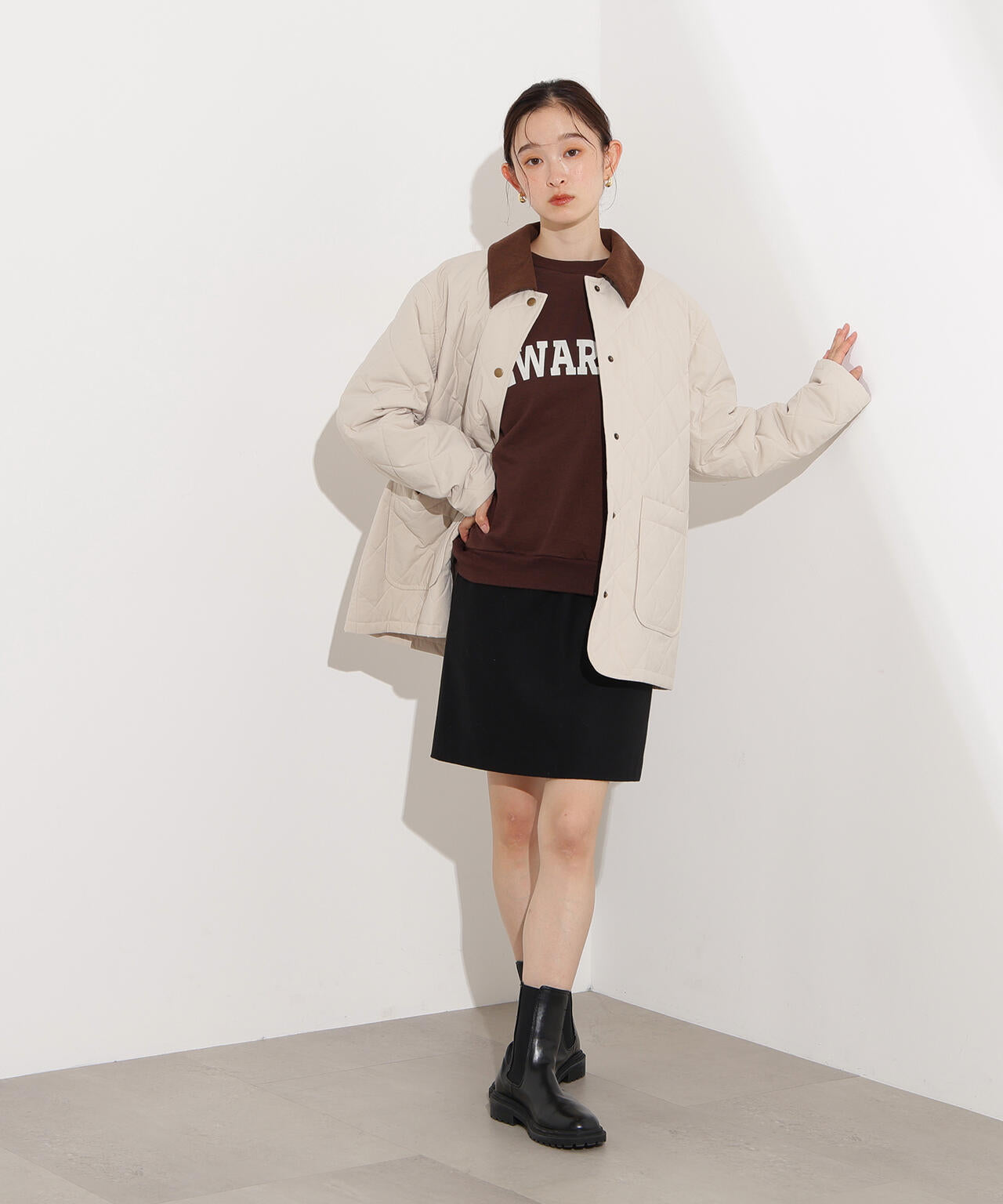 【岸本セシルさん着用】バイカラーキルティングブルゾン