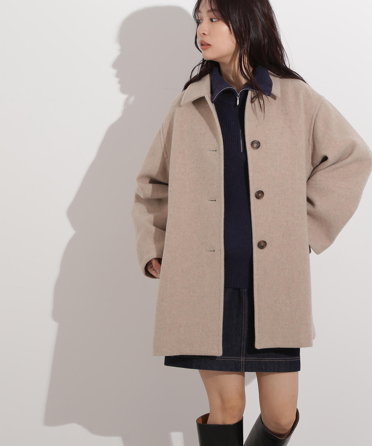 ステンカラーミディコート