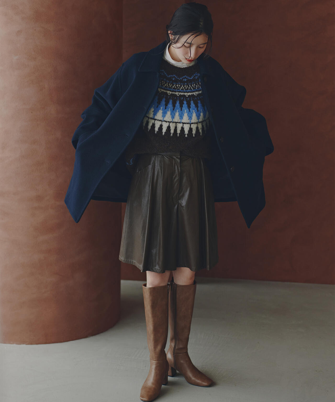 ステンカラーミディコート