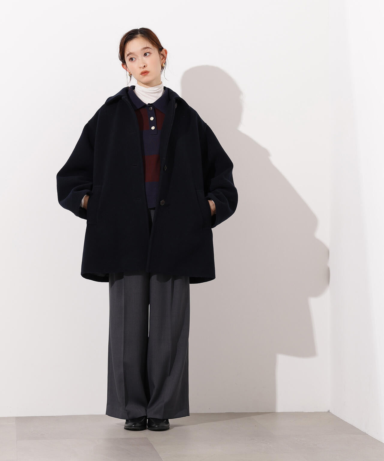 ステンカラーミディコート