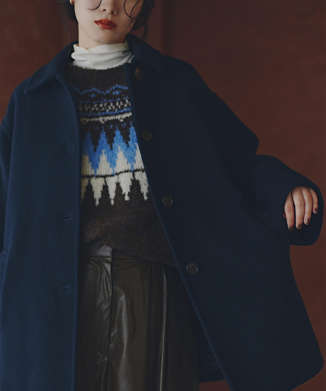 ステンカラーミディコート