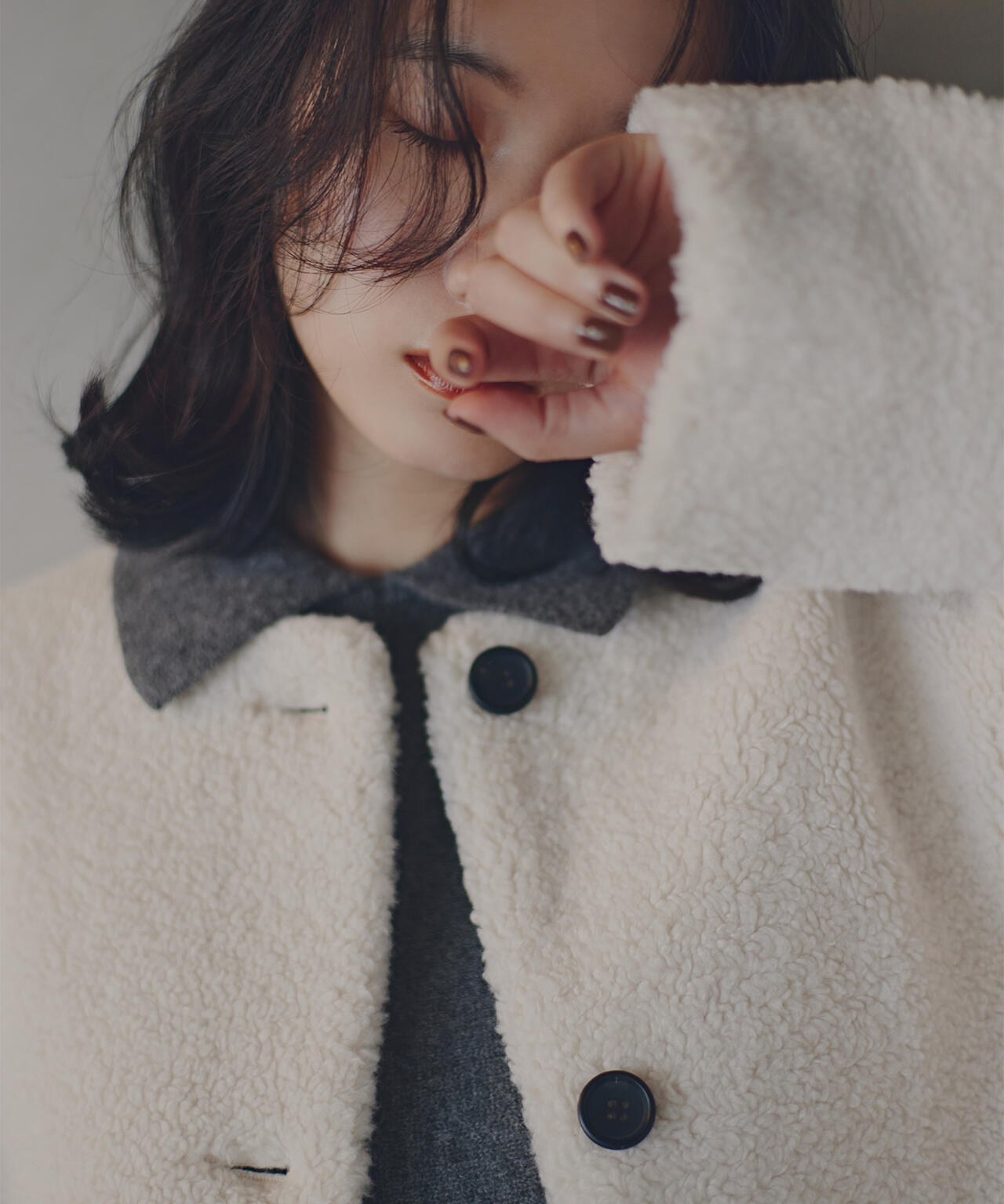 【岸本セシルさん着用】ノーカラーボアブルゾン