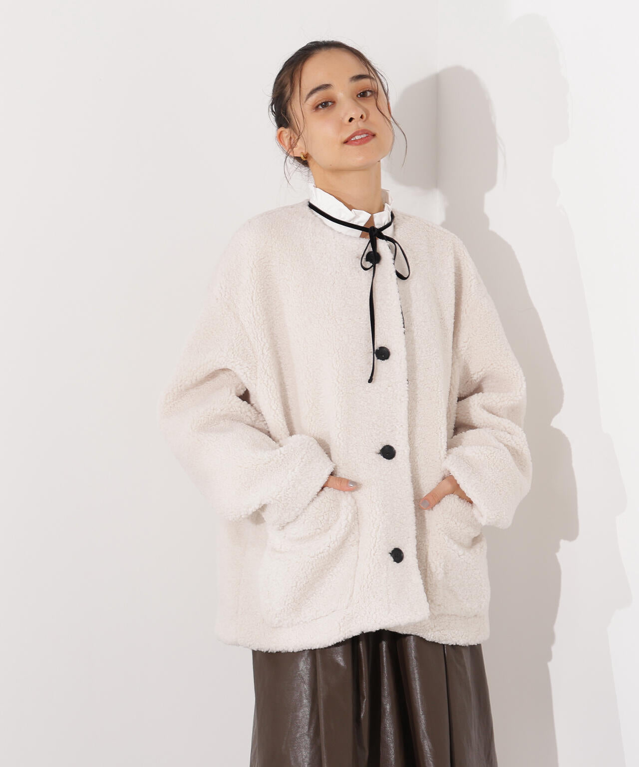 岸本セシルさん着用】ノーカラーボアブルゾン | N. Natural Beauty