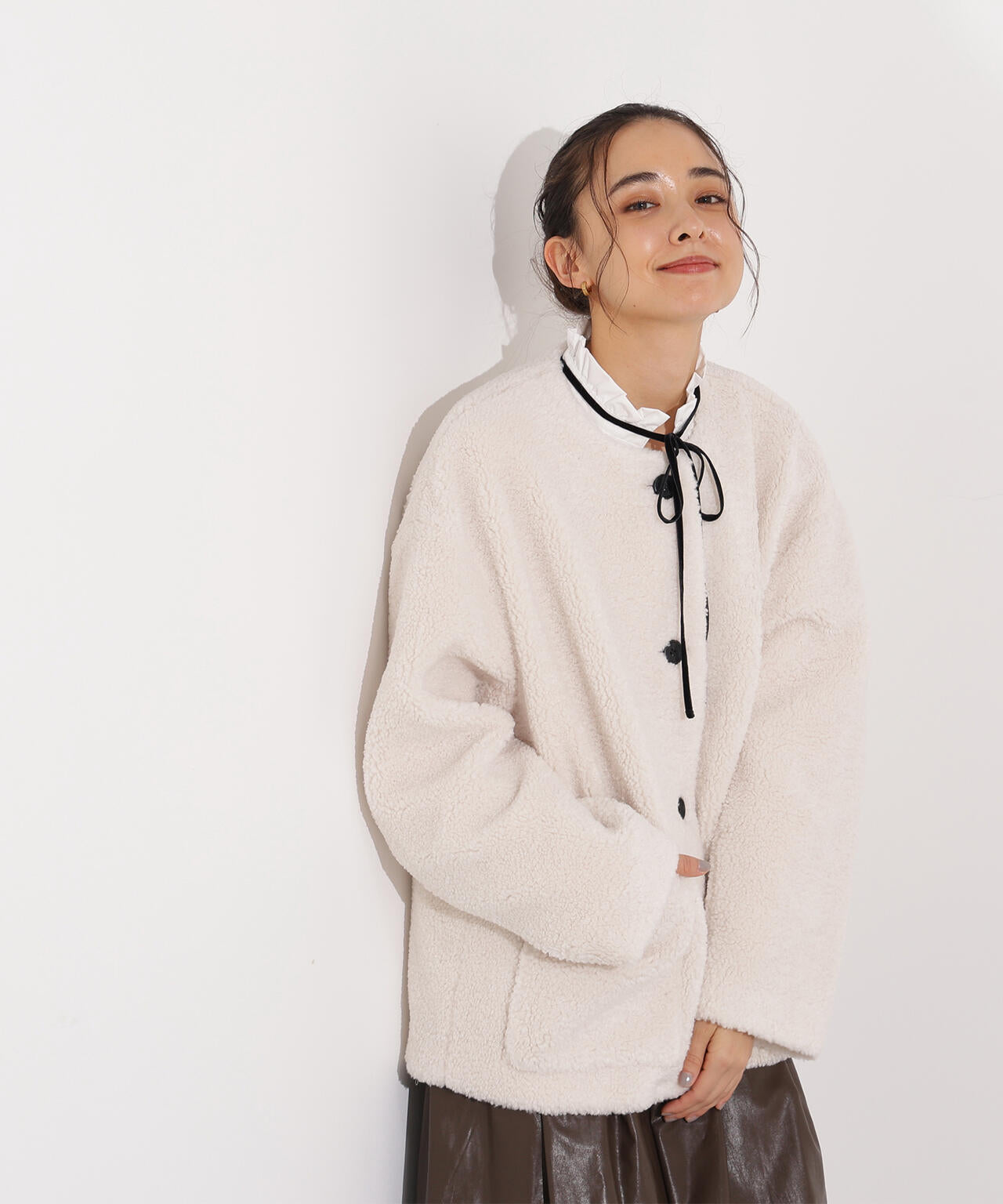 【岸本セシルさん着用】ノーカラーボアブルゾン