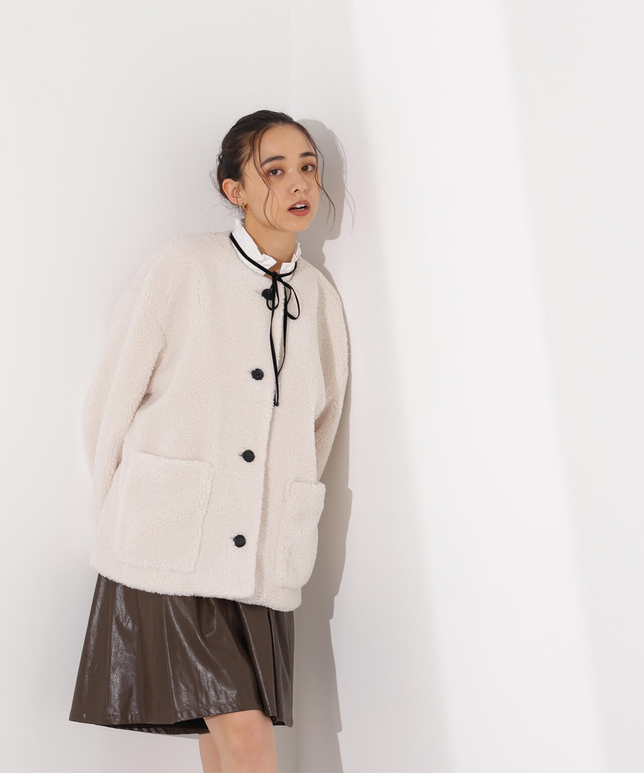 【岸本セシルさん着用】ノーカラーボアブルゾン