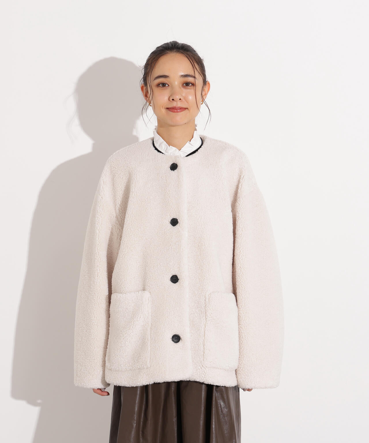 岸本セシルさん着用】ノーカラーボアブルゾン | N. Natural Beauty