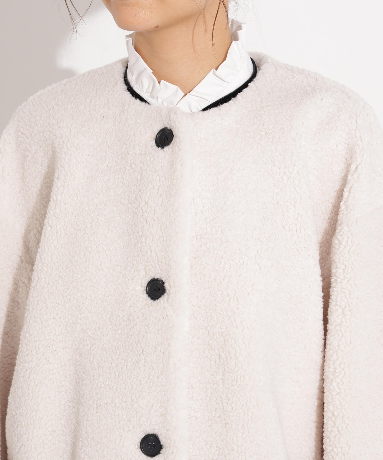 【岸本セシルさん着用】ノーカラーボアブルゾン