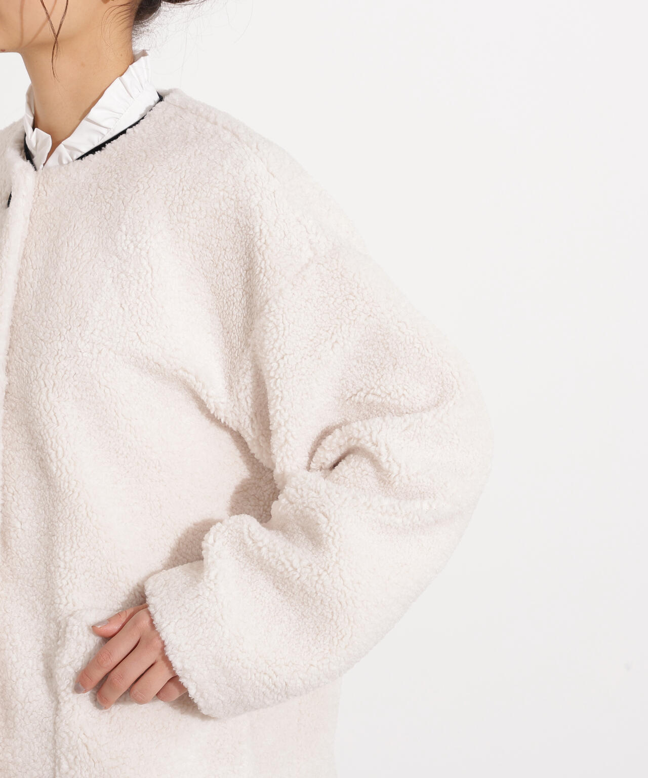 【岸本セシルさん着用】ノーカラーボアブルゾン