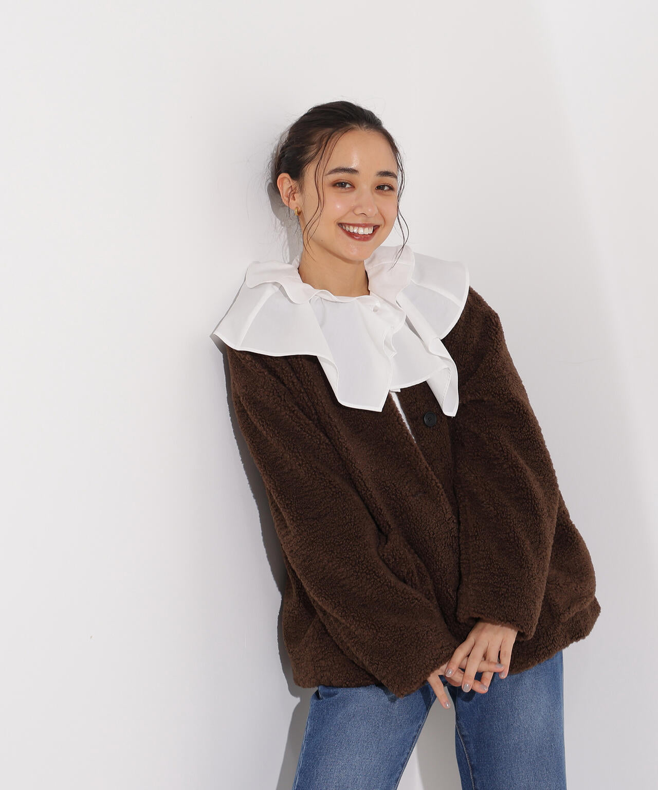 【岸本セシルさん着用】ノーカラーボアブルゾン