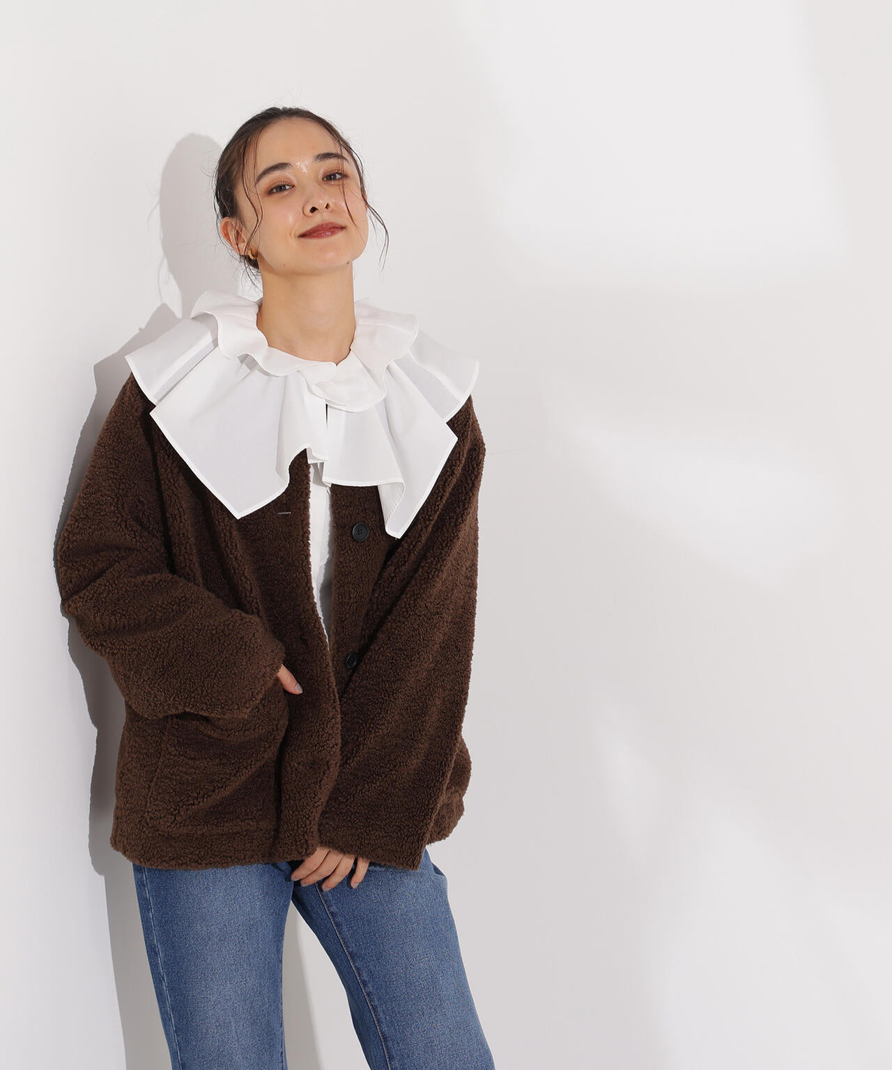 【岸本セシルさん着用】ノーカラーボアブルゾン