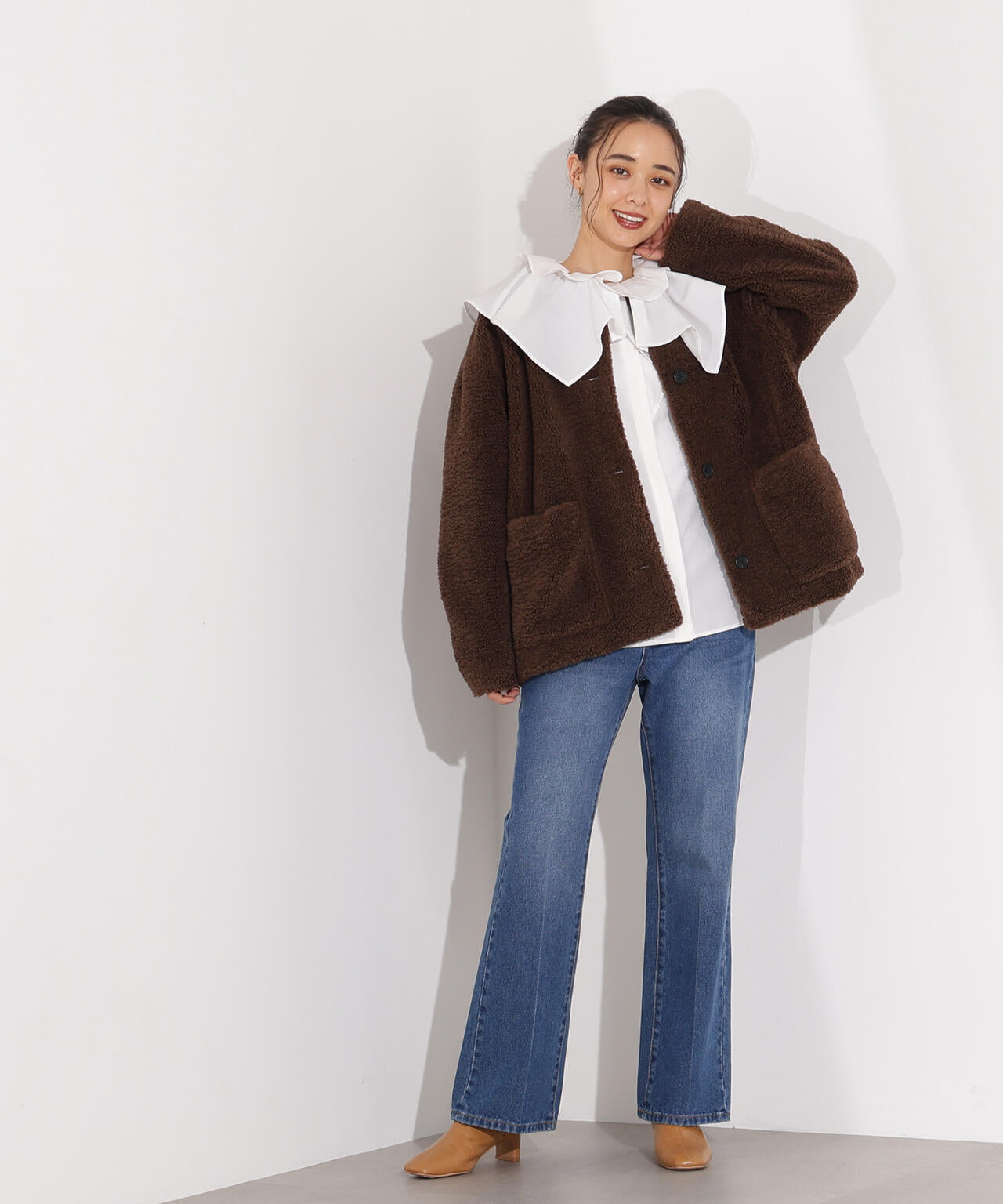 【岸本セシルさん着用】ノーカラーボアブルゾン