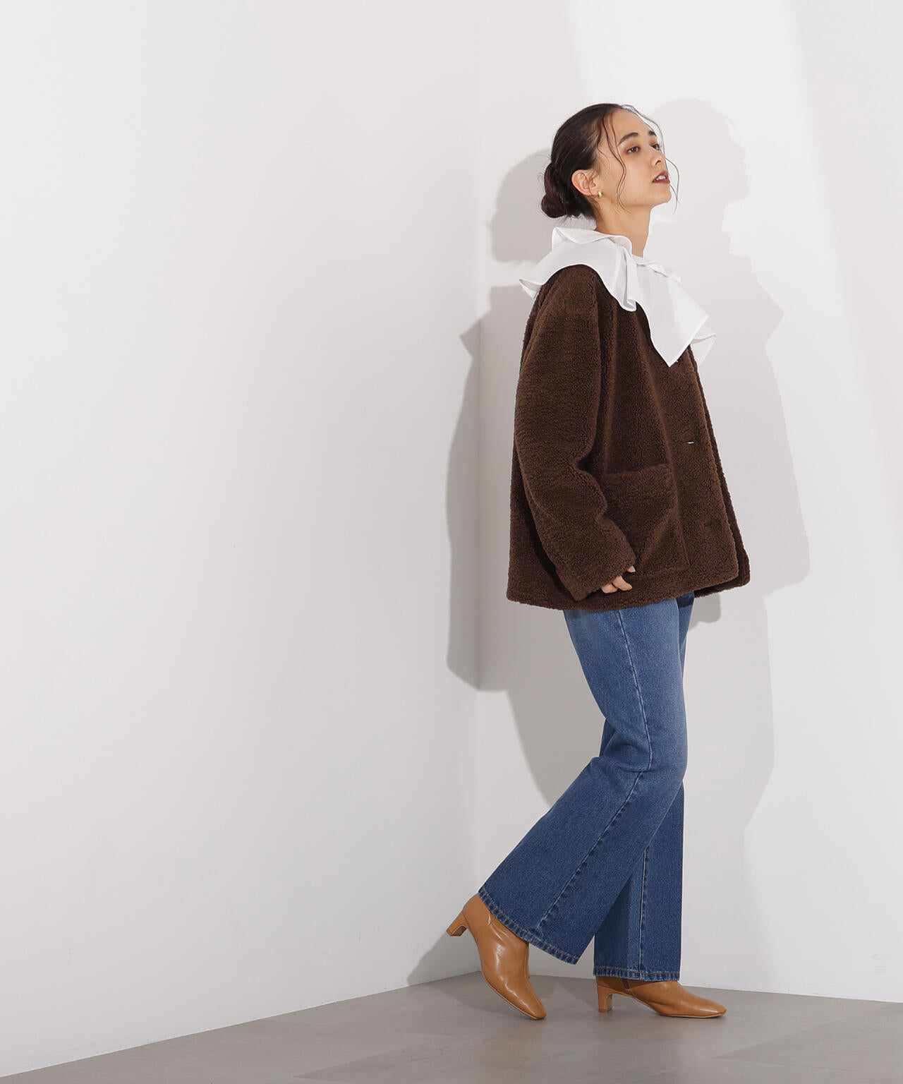 【岸本セシルさん着用】ノーカラーボアブルゾン