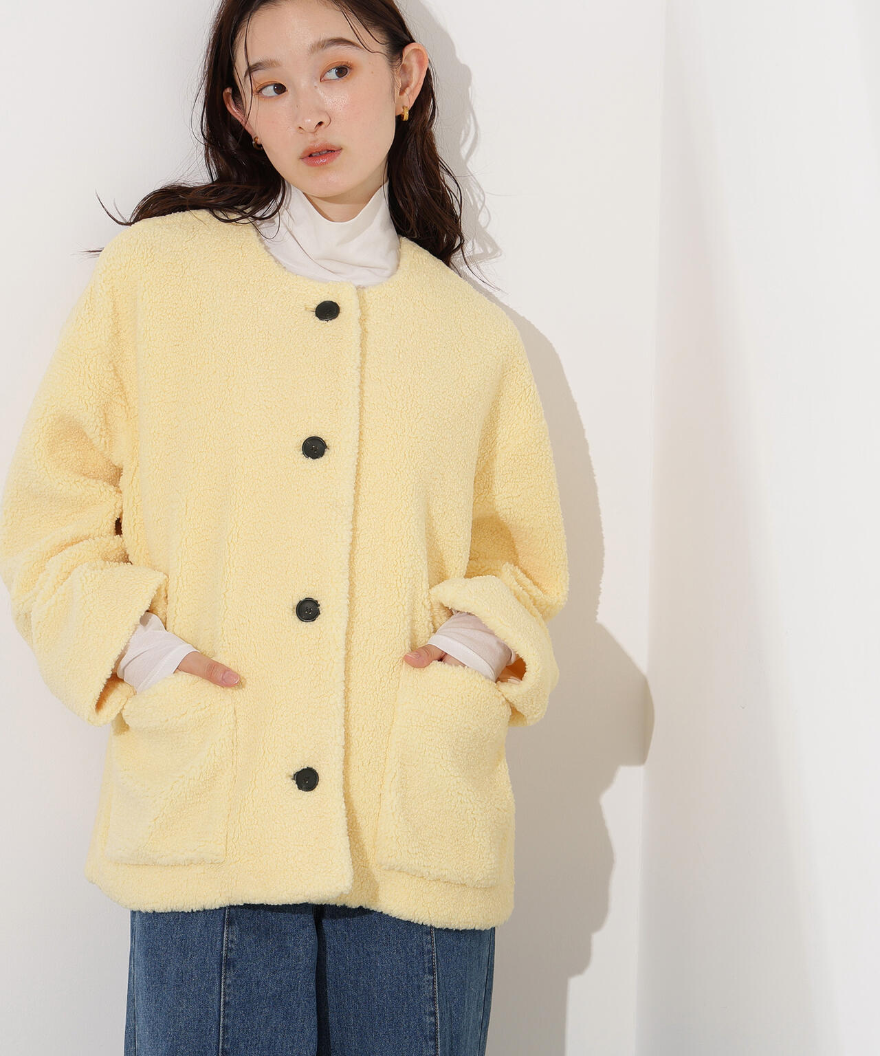 【岸本セシルさん着用】ノーカラーボアブルゾン