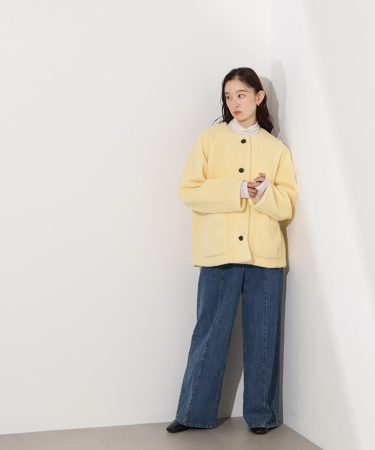 【岸本セシルさん着用】ノーカラーボアブルゾン