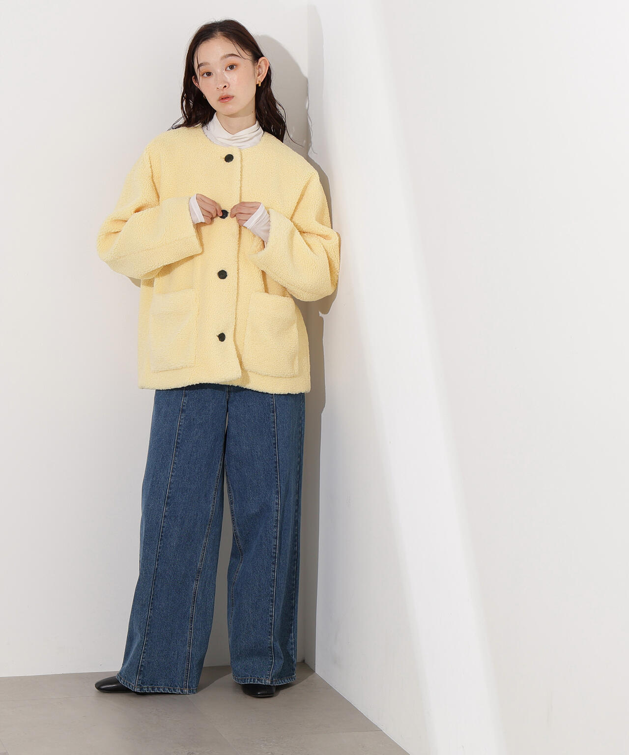 【岸本セシルさん着用】ノーカラーボアブルゾン