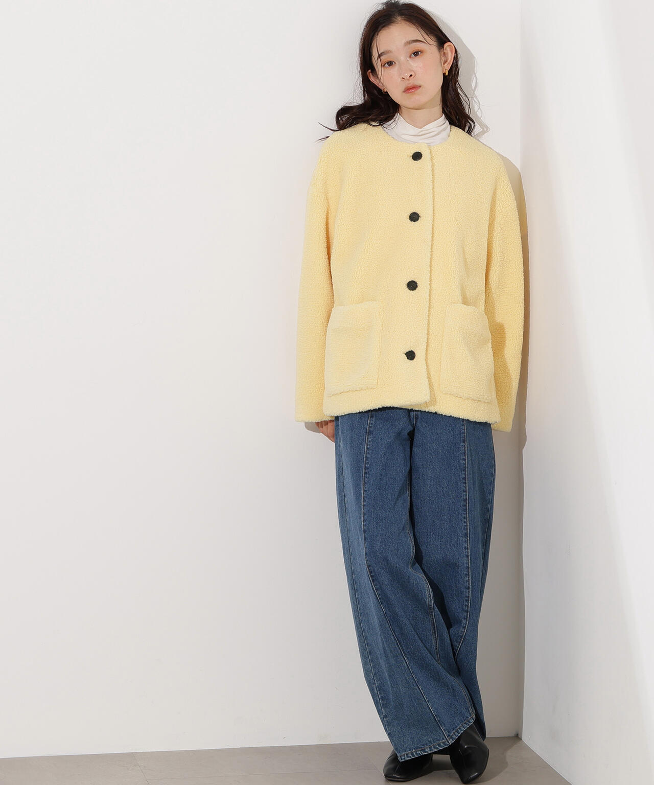 【岸本セシルさん着用】ノーカラーボアブルゾン