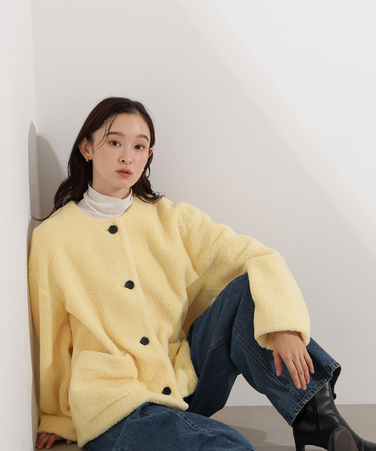 【岸本セシルさん着用】ノーカラーボアブルゾン