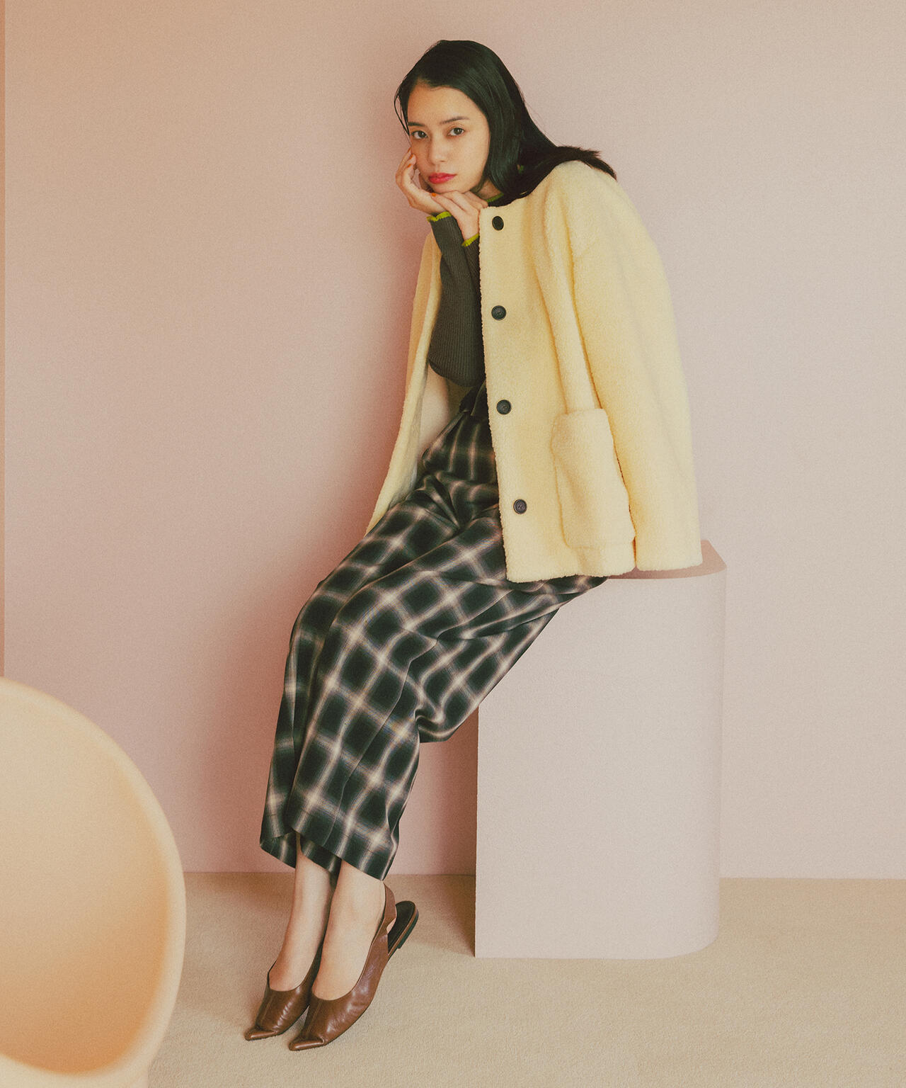 ⭐︎本日限定⭐︎金釦ノーカラーコンパクトボアジャケット ボアノーカラーゴールド釦ジャケット【UR'S ユアーズ】[品番