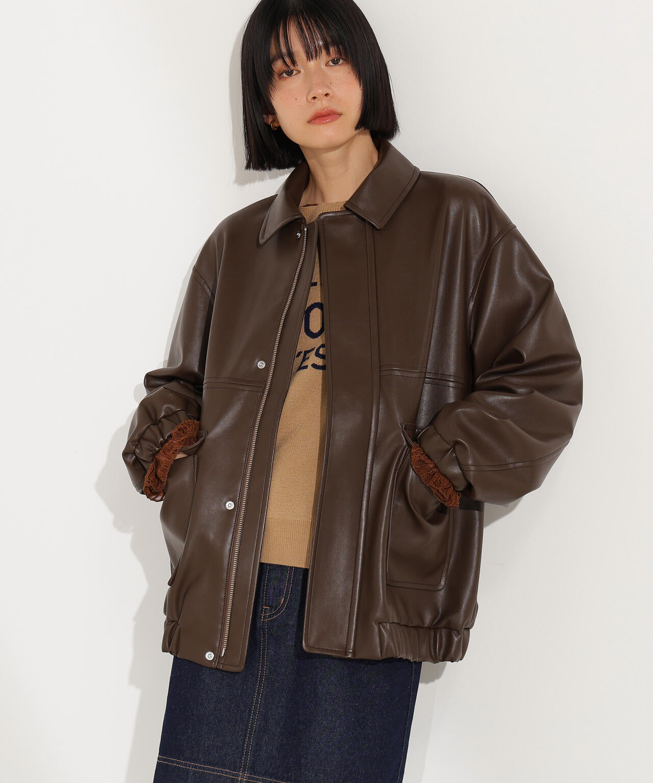 フェイクレザーステンカラーブルゾン | N. Natural Beauty Basic フェイクレザーステンカラーブルゾン | N. Natural Beauty Basic