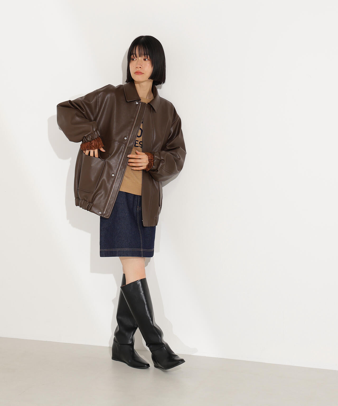 フェイクレザーステンカラーブルゾン | N. Natural Beauty Basic