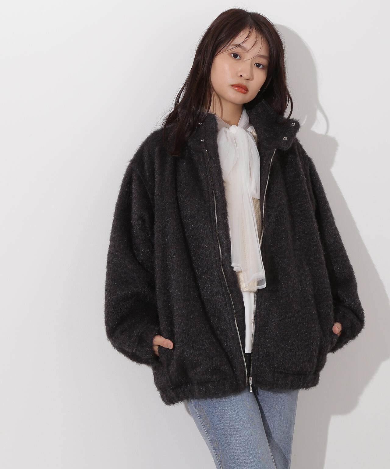 スタンドネックシャギーブルゾン