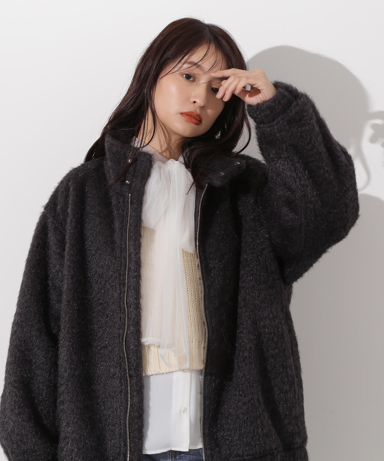 スタンドネックシャギーブルゾン