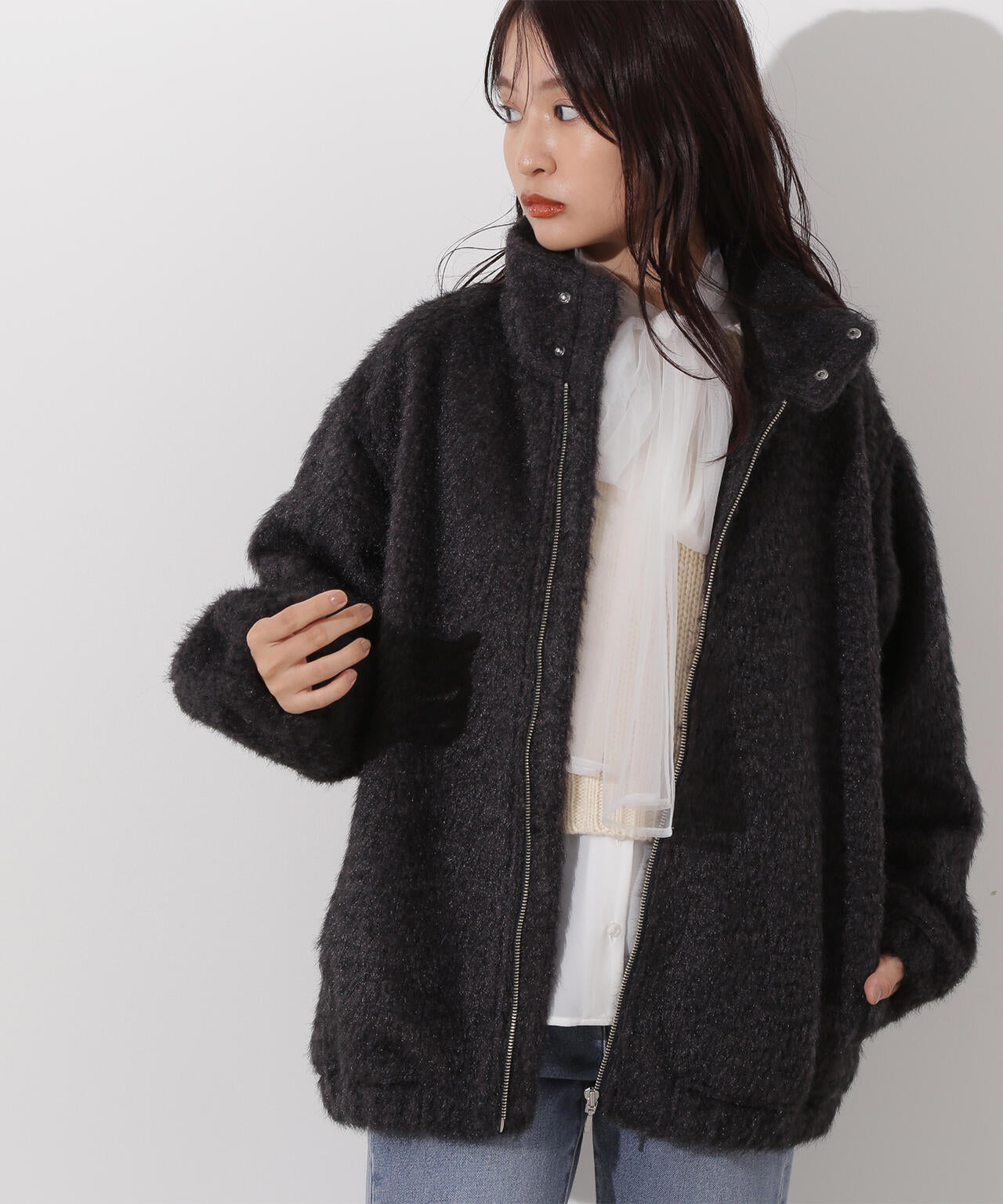 美品 希少✨シェアースピリット　シルク混 ボア シャギー ブルゾン Wジップ 美品 希少✨シェアースピリット シルク混 ボア シャギー ブルゾン W