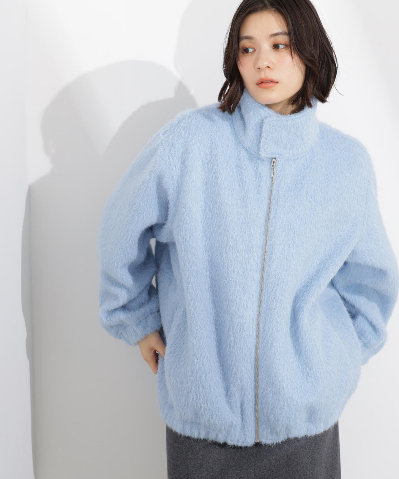 スタンドネックシャギーブルゾン