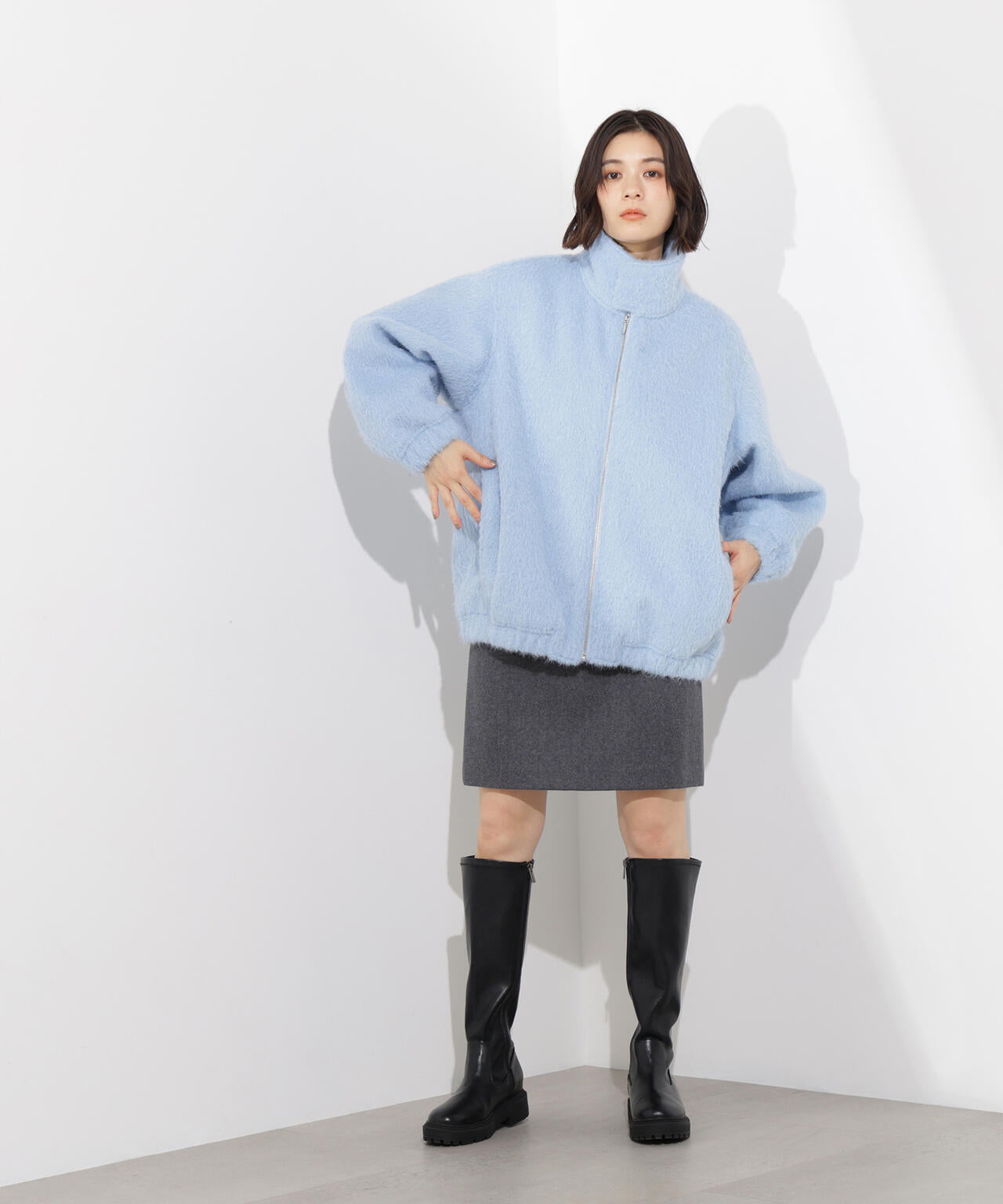 スタンドネックシャギーブルゾン