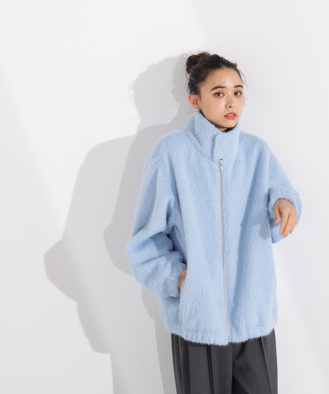 スタンドネックシャギーブルゾン