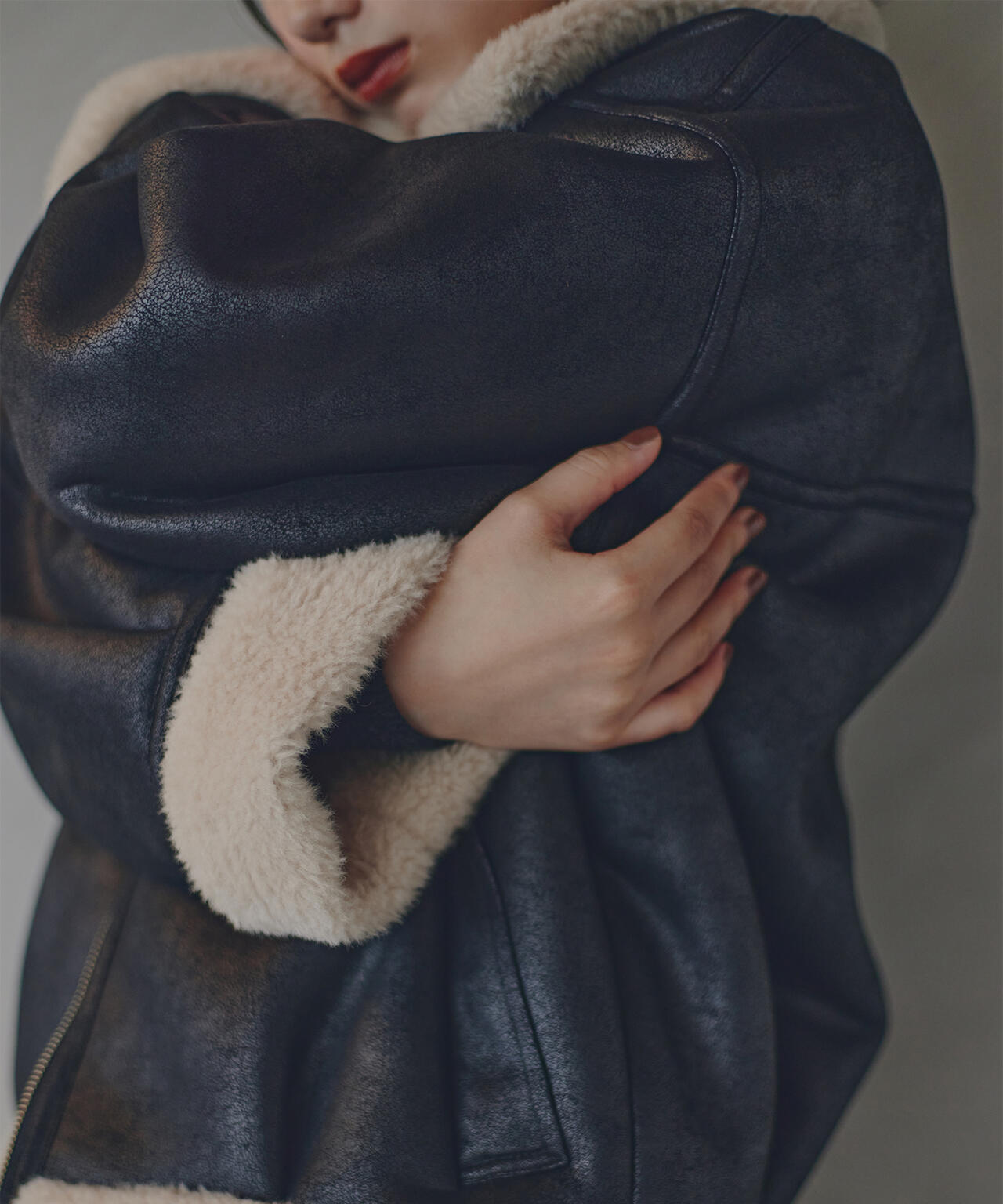 【岸本セシルさん着用】フェイクムートンボアブルゾン