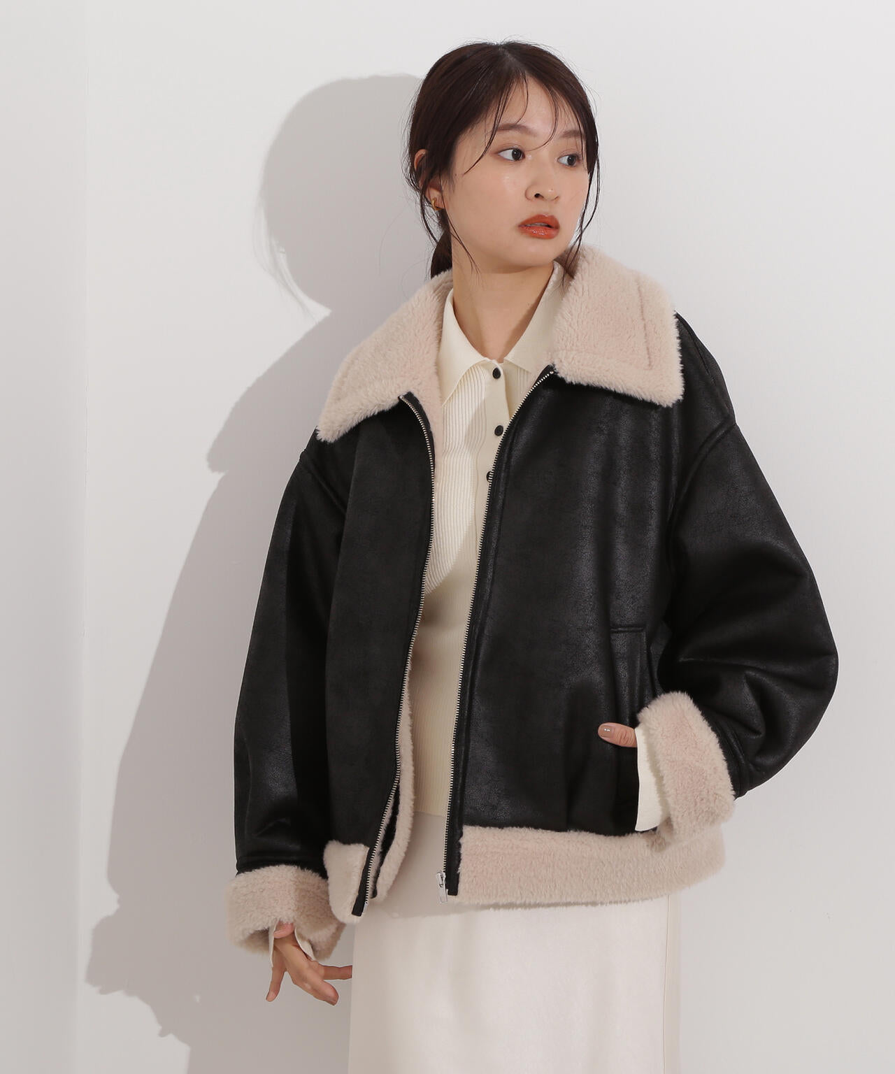 【岸本セシルさん着用】フェイクムートンボアブルゾン