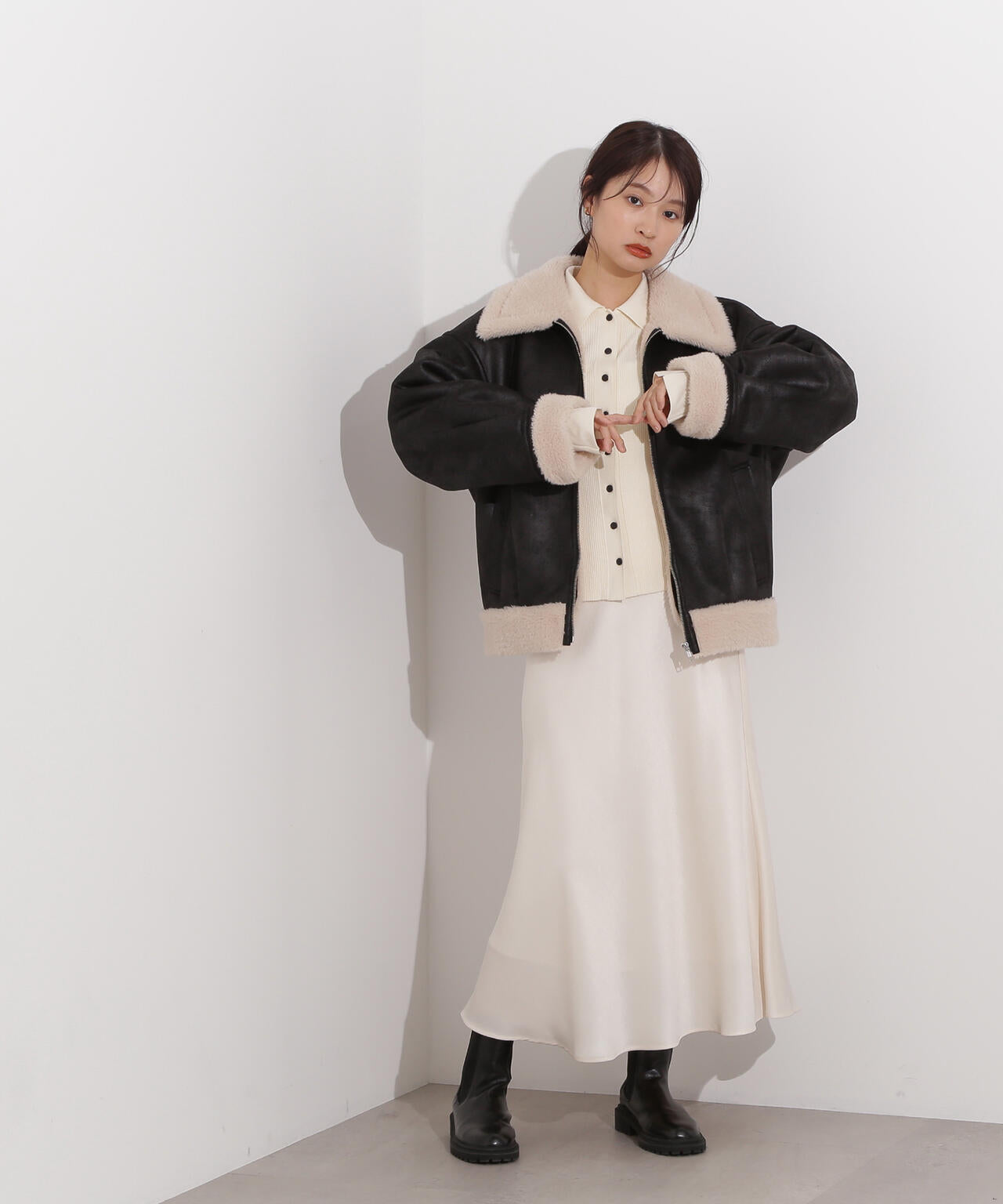 【岸本セシルさん着用】フェイクムートンボアブルゾン