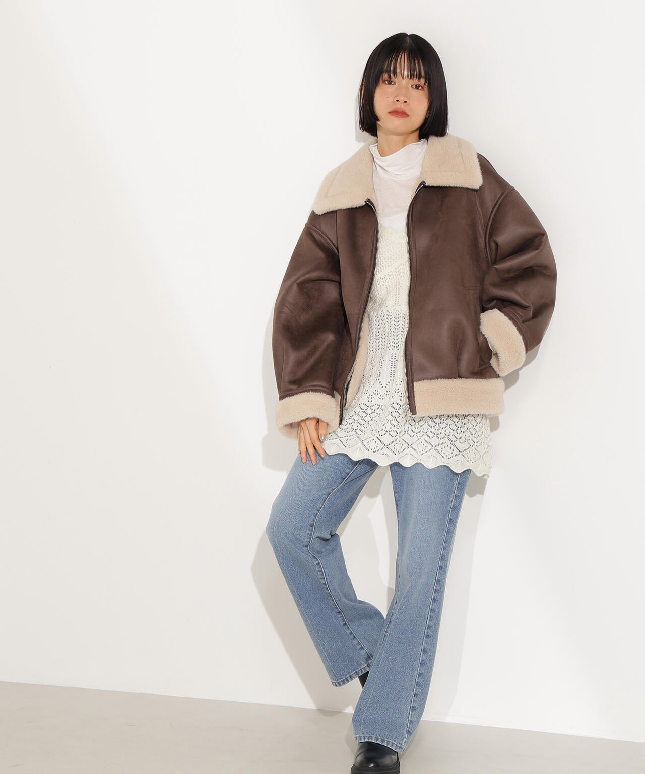 【岸本セシルさん着用】フェイクムートンボアブルゾン