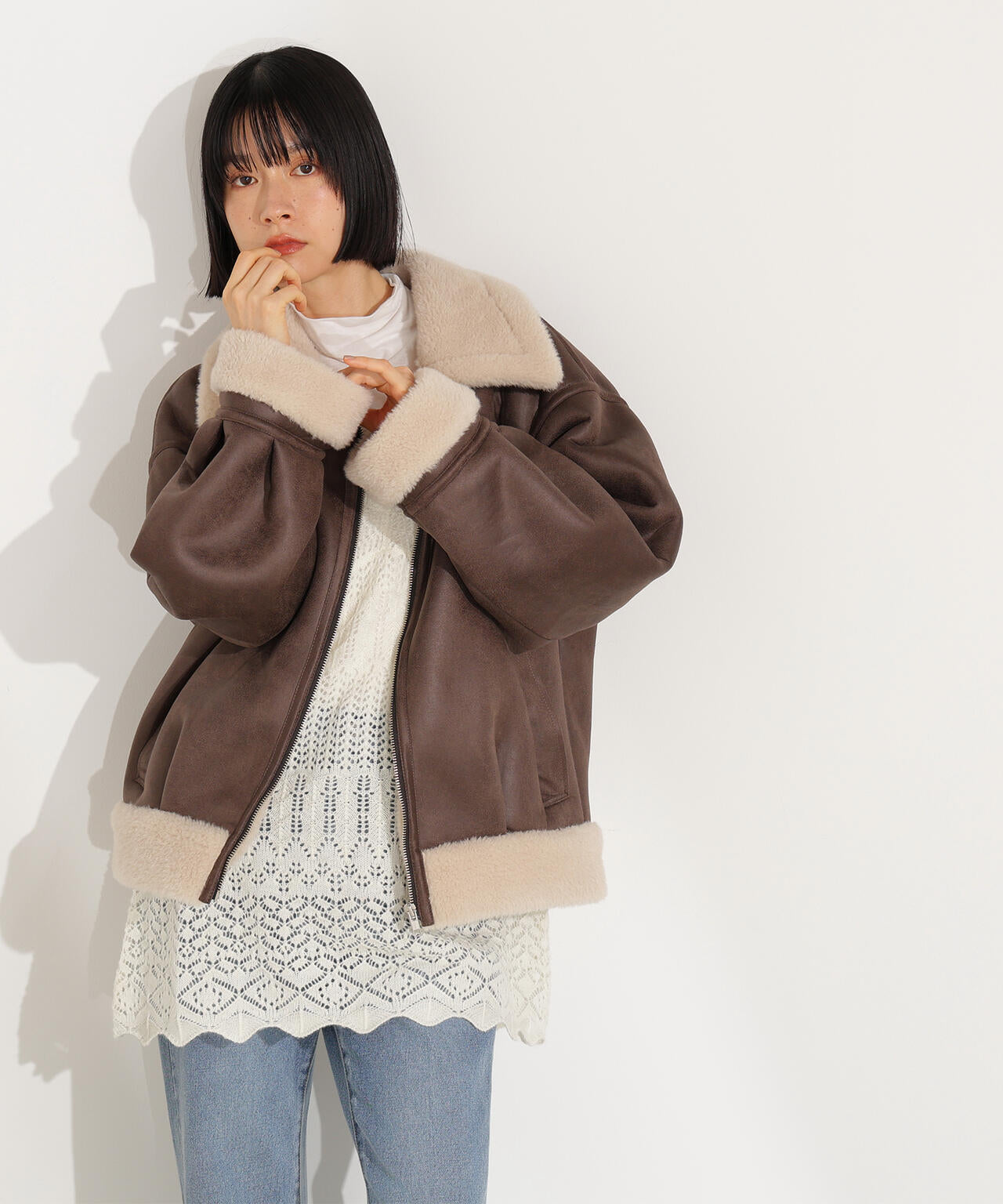 【岸本セシルさん着用】フェイクムートンボアブルゾン