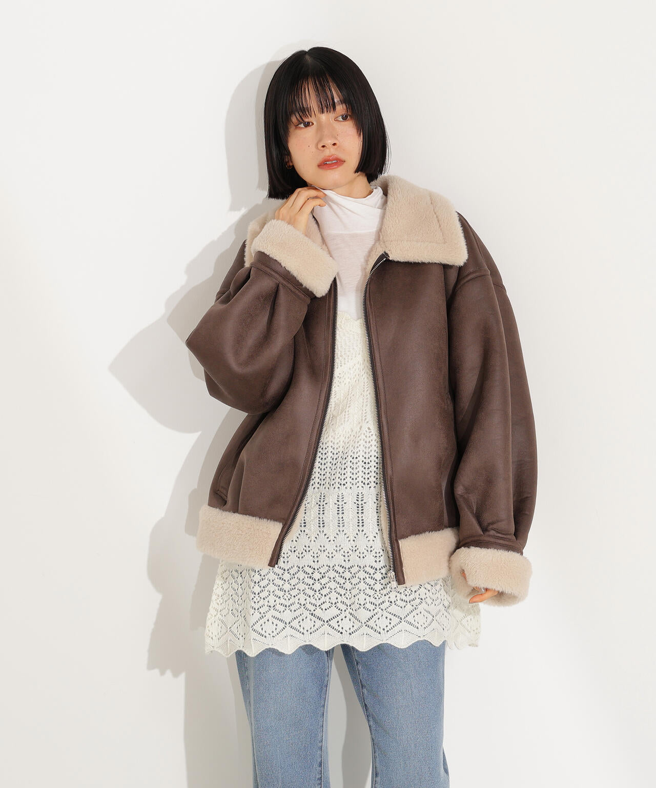 【岸本セシルさん着用】フェイクムートンボアブルゾン